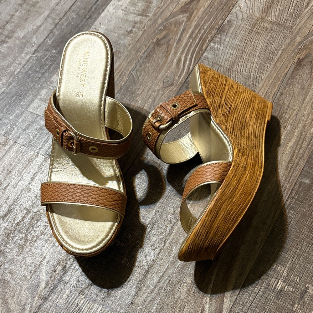 Nine West Tan Wedge Sandals